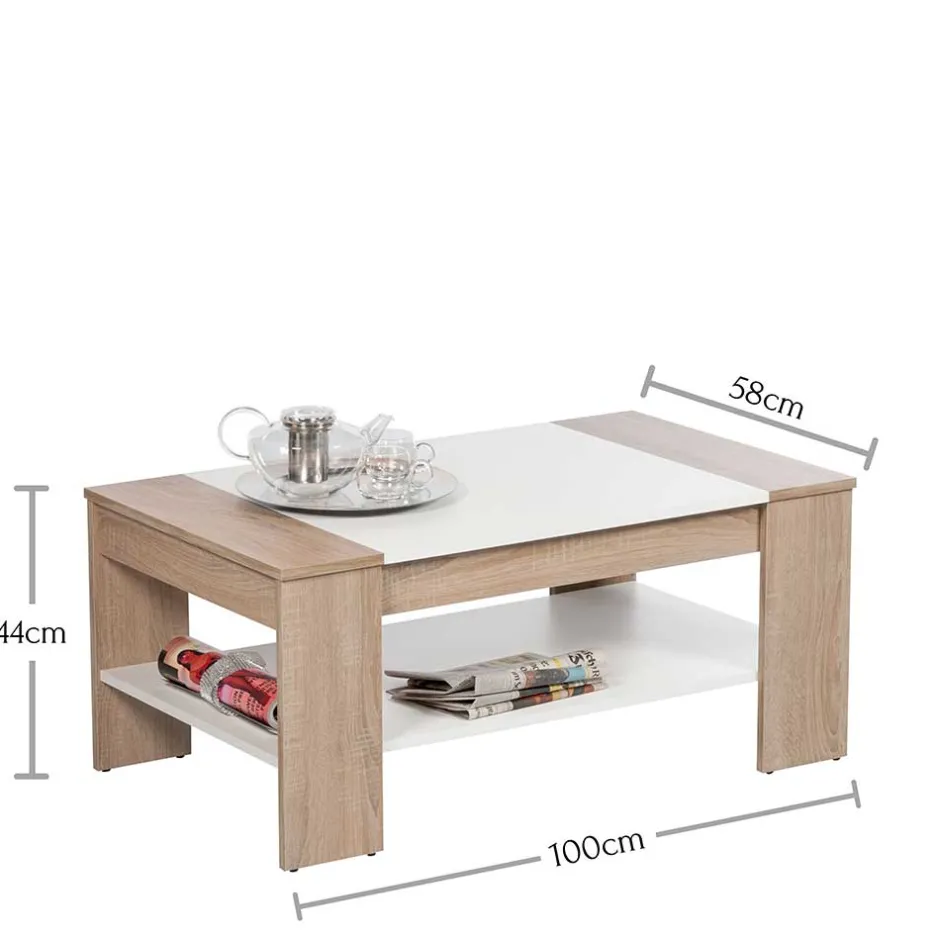 Wohnzimmer Tisch in Weiß & Sonoma-Eiche - Dranico^Wohnen New