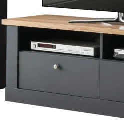 Wohnen Wohnzimmer TV Wohnwand in Grau mit Wildeiche - Lionel (vierteilig)