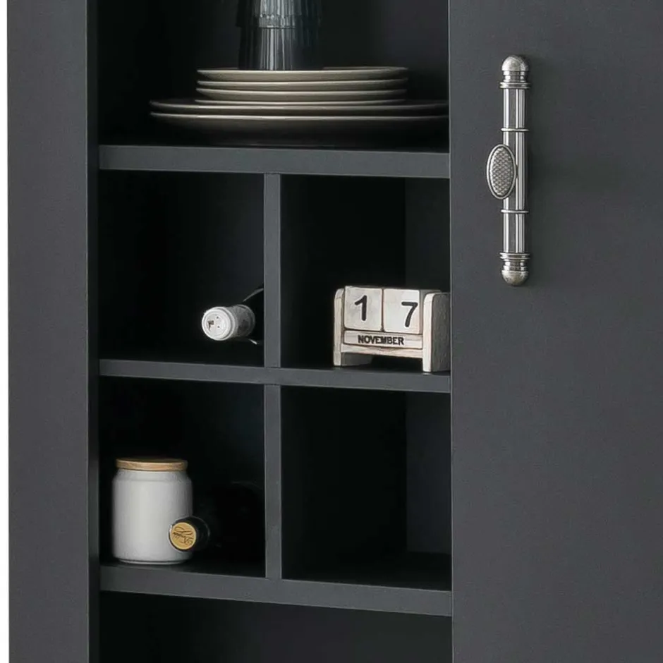 Wohnen Wohnzimmer TV Wohnwand in Grau mit Wildeiche - Lionel (vierteilig)