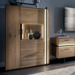 Wohnzimmer Vitrine aus Asteiche mit Metall - Clenza I^Wohnen Clearance