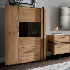 Wohnzimmer Vitrine aus Asteiche mit Metall - Clenza I^Wohnen Clearance
