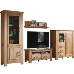 Wohnzimmer Wohnwand Ladressa aus Wildeiche geölt und gewachst (vierteilig)^Wohnen Discount