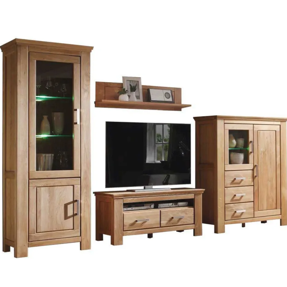 Wohnzimmer Wohnwand Ladressa aus Wildeiche geölt und gewachst (vierteilig)^Wohnen Discount