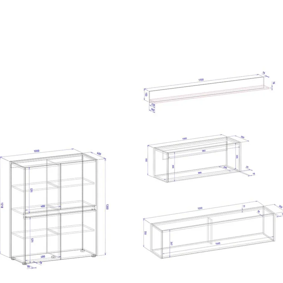 Wohnen Wohnzimmer Wohnwandmöbel Kombi - Ahilav (vierteilig)