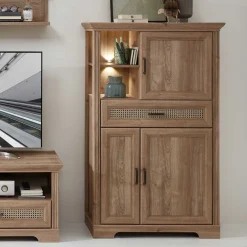 Wohnzimmerschrank in Eiche Optik mit LED - Barack^Wohnen New