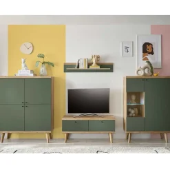 Wohnzimmerschränke & Regal in Graugrün - Oliva (vierteilig)^Wohnen New