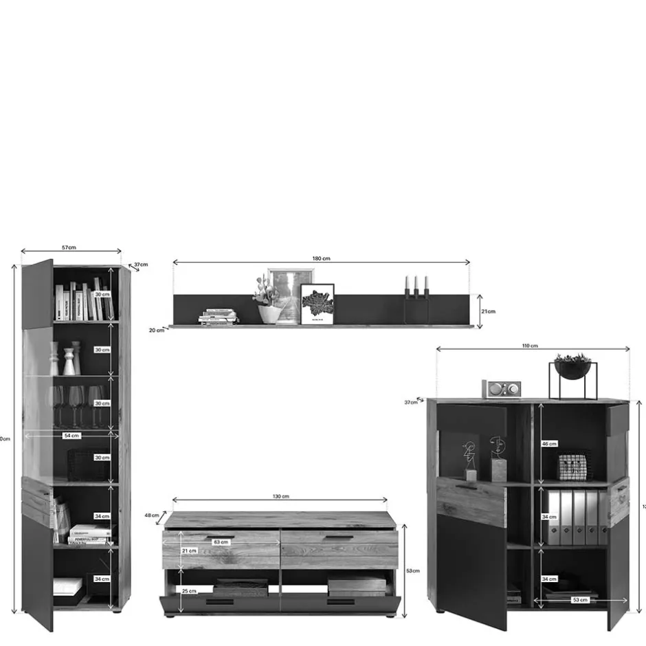 Wohnen Wohnzimmerschränke & Regal - TV Wand - Lucios (vierteilig)