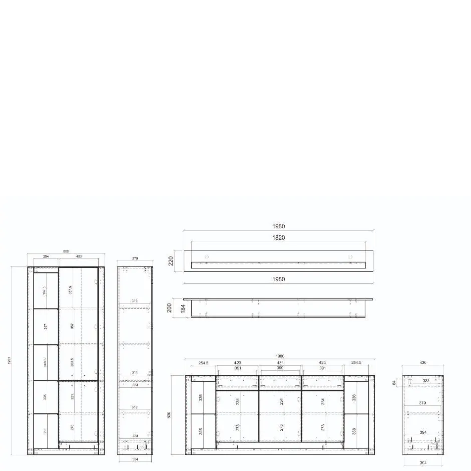 Wohnen Wohnzimmerschränke und Wandboard Set - Adejano (dreiteilig)