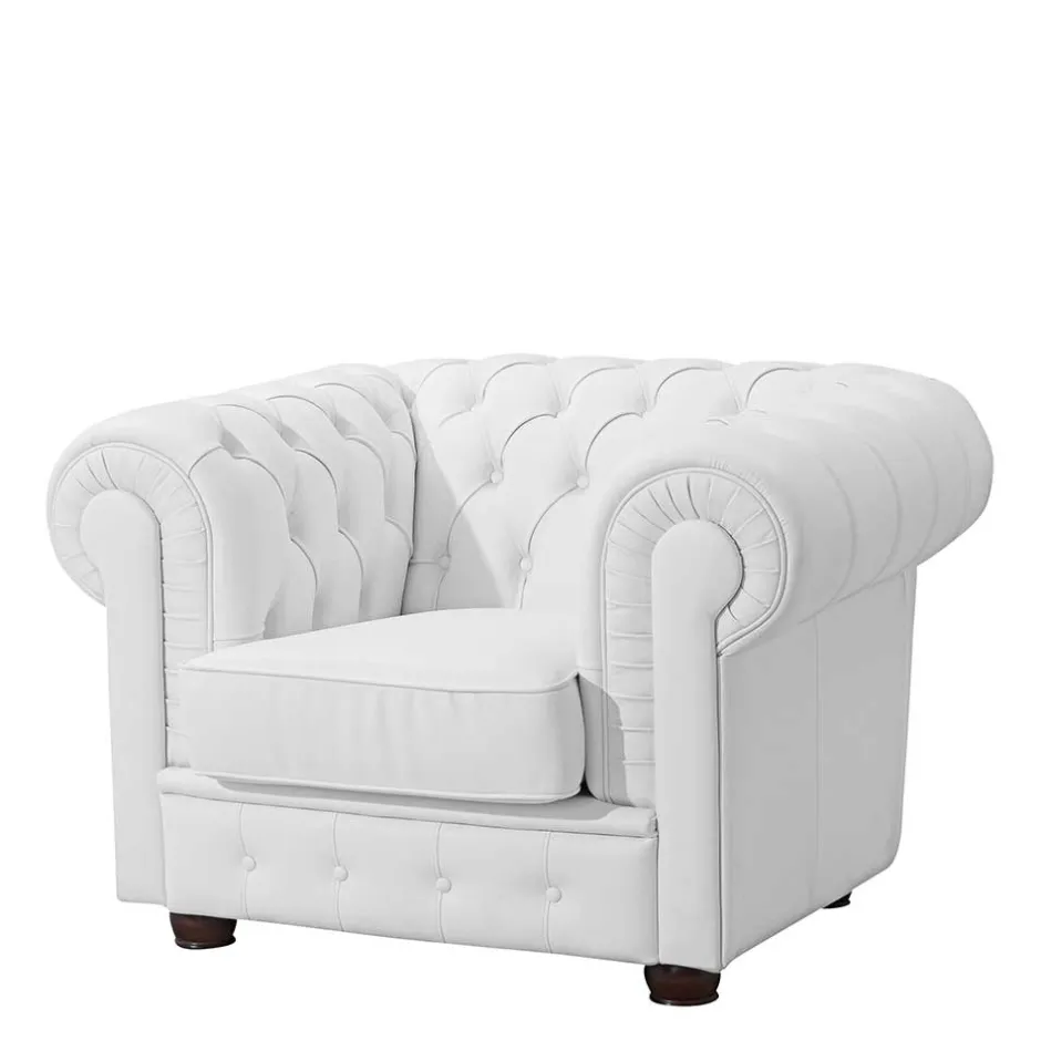 Wohnzimmersessel aus Leder in Weiß - Dossera^Wohnen Clearance