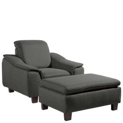 Wohnzimmersessel in Anthrazit und Nussbaum - Classimo^Wohnen Discount