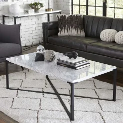 Wohnzimmertisch mit Marmorplatte Weiß Grau - Ignacios^Wohnen Clearance