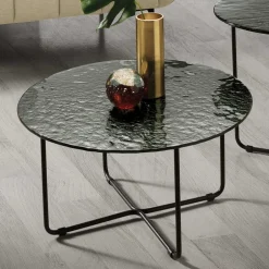 Wohnzimmertisch mit runder Strukturglas Platte - Borey^Wohnen Hot