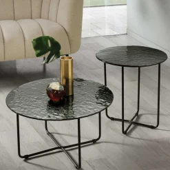 Wohnzimmertisch mit runder Strukturglas Platte - Borey^Wohnen Hot