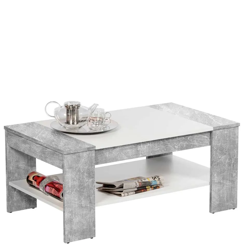 Wohnen Wohnzimmertisch mit Schublade & Ablage in Beton NB - Cadylica