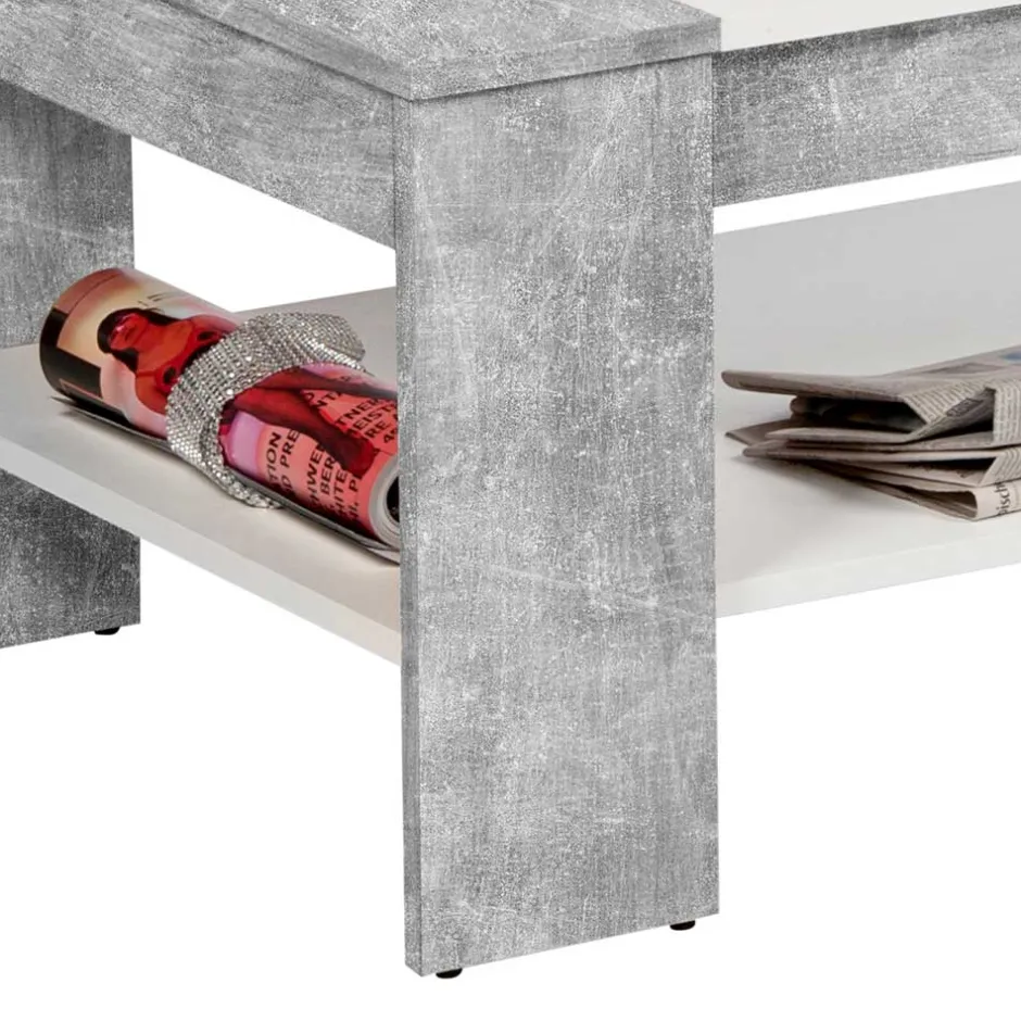 Wohnen Wohnzimmertisch mit Schublade & Ablage in Beton NB - Cadylica