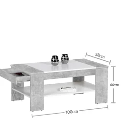 Wohnen Wohnzimmertisch mit Schublade & Ablage in Beton NB - Cadylica