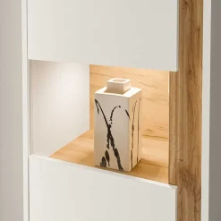 Wohnzimmervitrine in Weiß mit Wildeiche - Nonessia^Wohnen Outlet