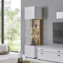 Wohnen Wohnzimmer-Vitrine in Weiß und Wildeiche - Nenaloro