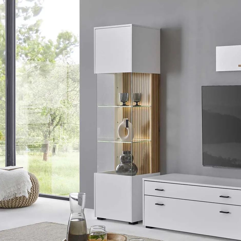 Wohnen Wohnzimmer-Vitrine in Weiß und Wildeiche - Nenaloro