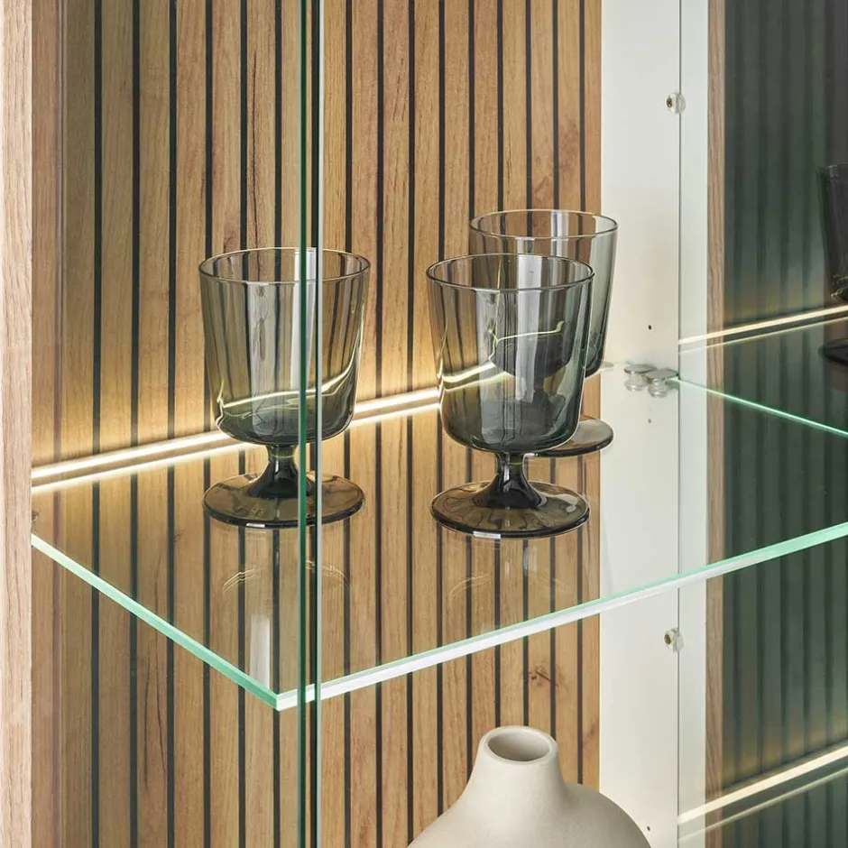 Wohnen Wohnzimmer-Vitrine in Weiß und Wildeiche - Nenaloro