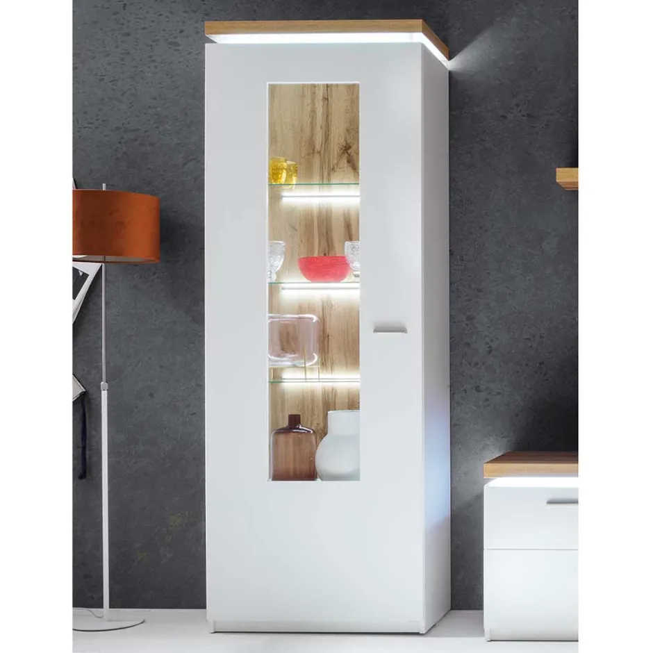 Wohnen Wohnzimmervitrine in Weiß & Dekor Wildeiche - Caldri