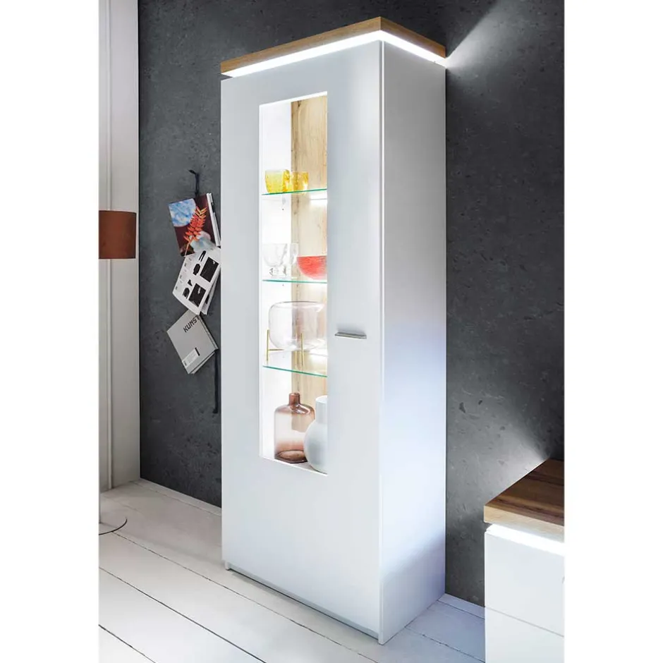 Wohnen Wohnzimmervitrine in Weiß & Dekor Wildeiche - Caldri