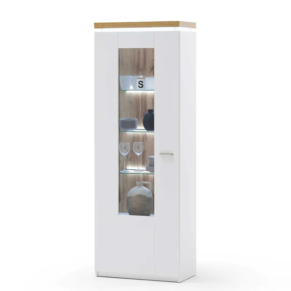 Wohnen Wohnzimmervitrine in Weiß & Dekor Wildeiche - Caldri
