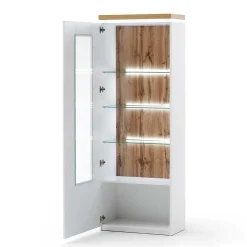 Wohnen Wohnzimmervitrine in Weiß & Dekor Wildeiche - Caldri
