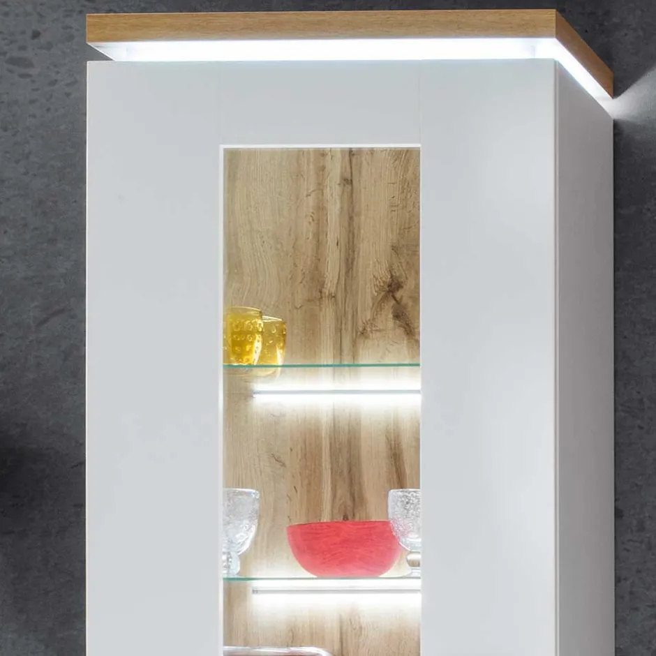 Wohnen Wohnzimmervitrine in Weiß & Dekor Wildeiche - Caldri