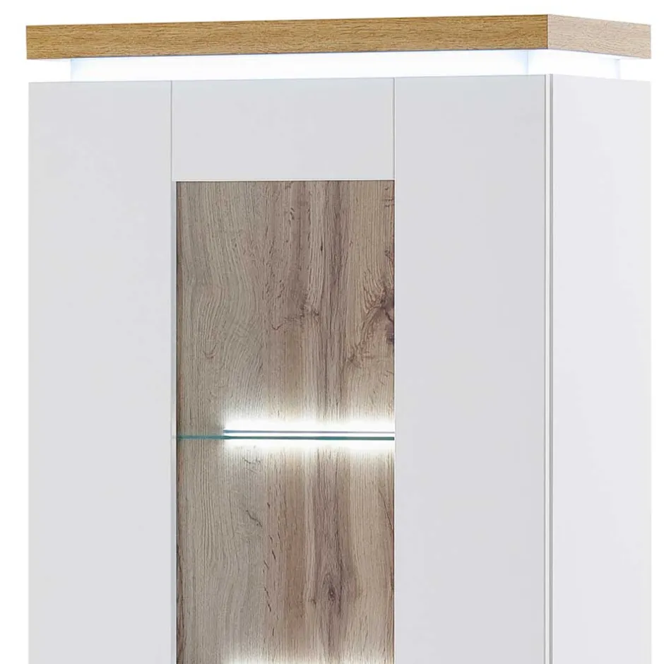 Wohnen Wohnzimmervitrine in Weiß & Dekor Wildeiche - Caldri