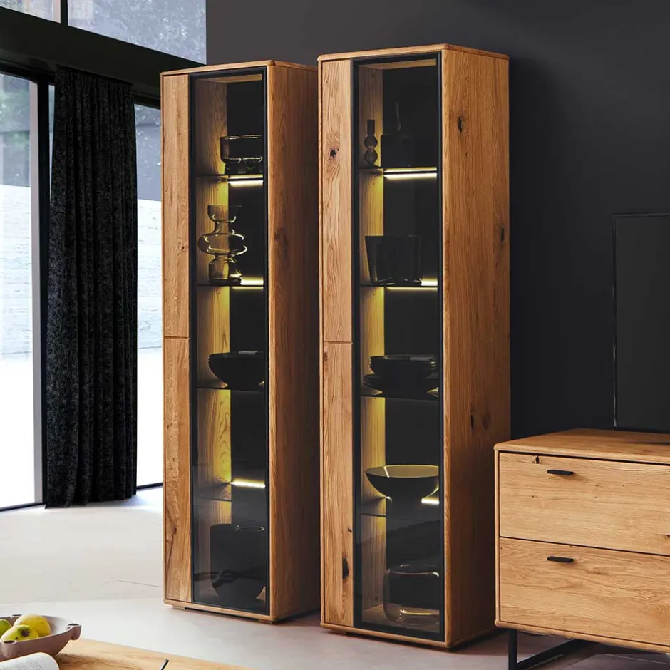 Wohnzimmervitrine in Wildeiche & Anthrazit - Flacona^Wohnen New