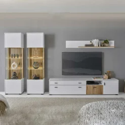 Wohnen Wohnzimmervitrinen & TV Board & Regal Set - Nenaloro (vierteilig)