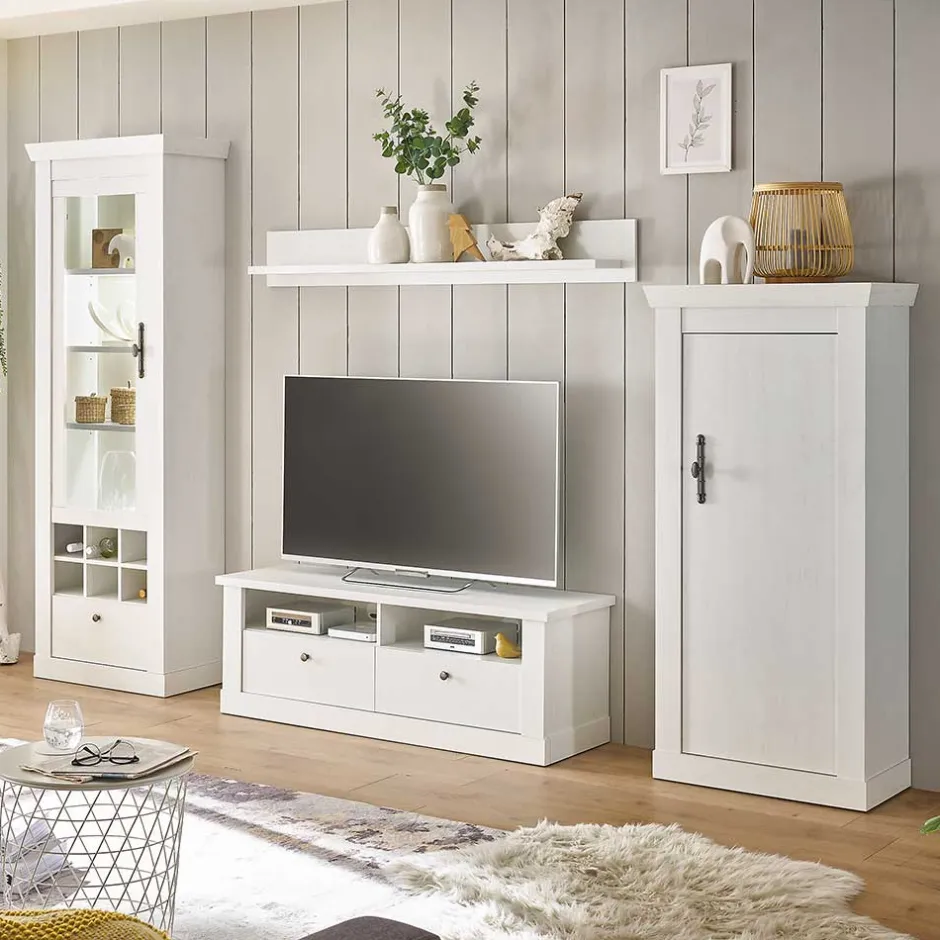 Wohnzimmerwohnwand in weißer Holzoptik Pinie - Liancos (vierteilig)^Wohnen Outlet