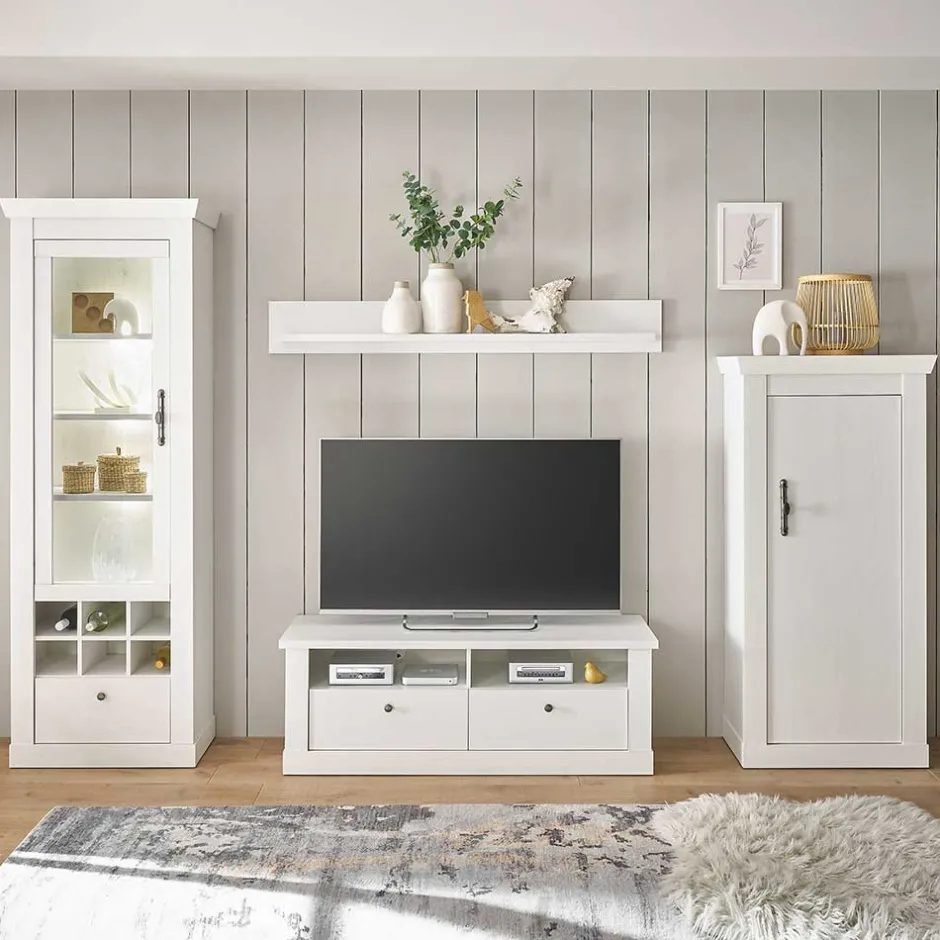 Wohnzimmerwohnwand in weißer Holzoptik Pinie - Liancos (vierteilig)^Wohnen Outlet