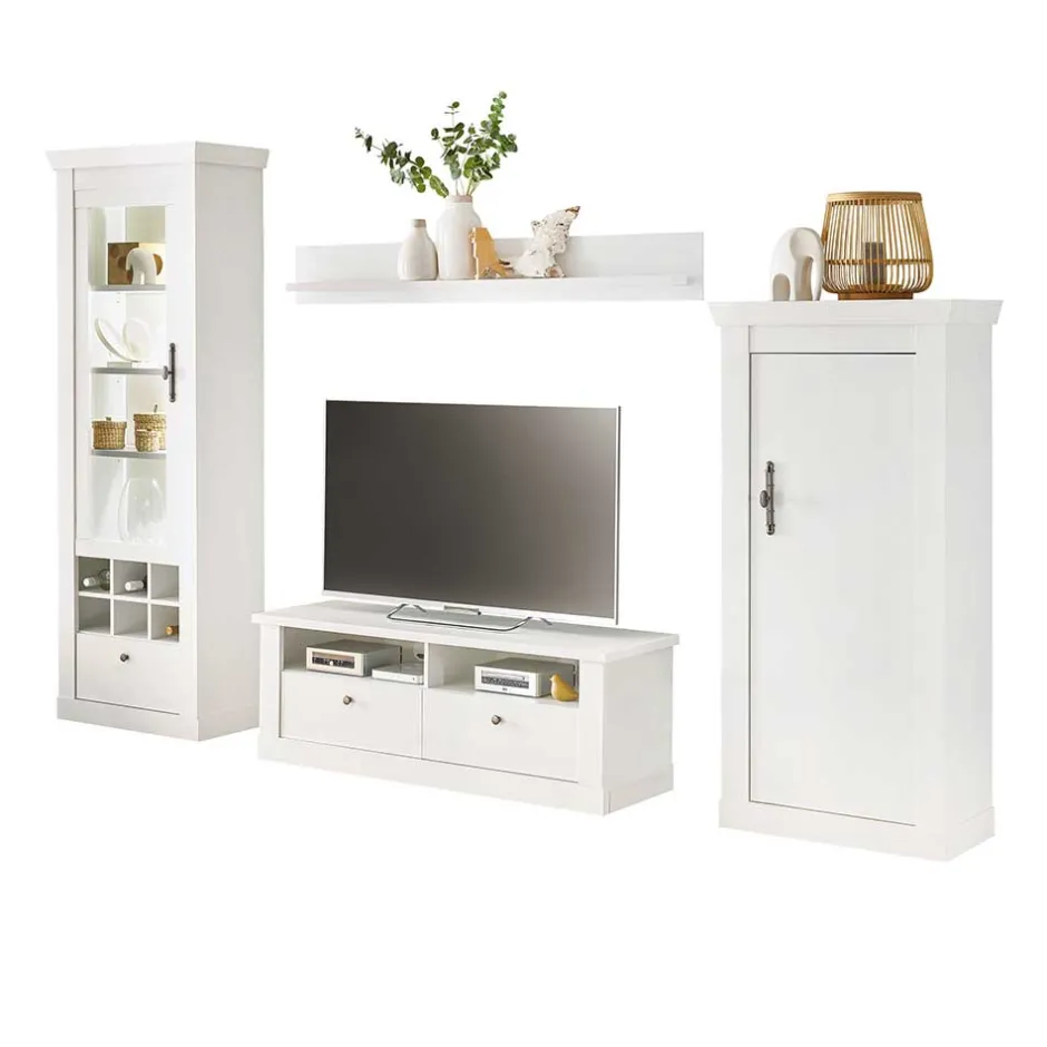Wohnzimmerwohnwand in weißer Holzoptik Pinie - Liancos (vierteilig)^Wohnen Outlet