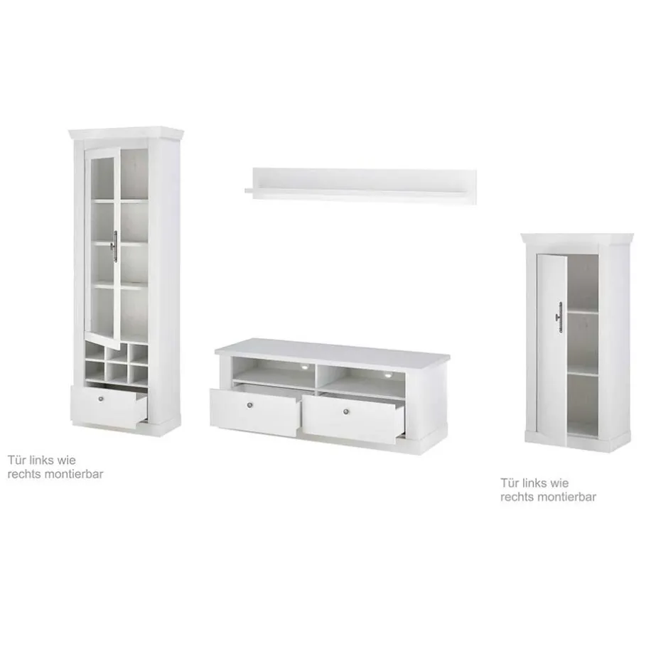 Wohnzimmerwohnwand in weißer Holzoptik Pinie - Liancos (vierteilig)^Wohnen Outlet