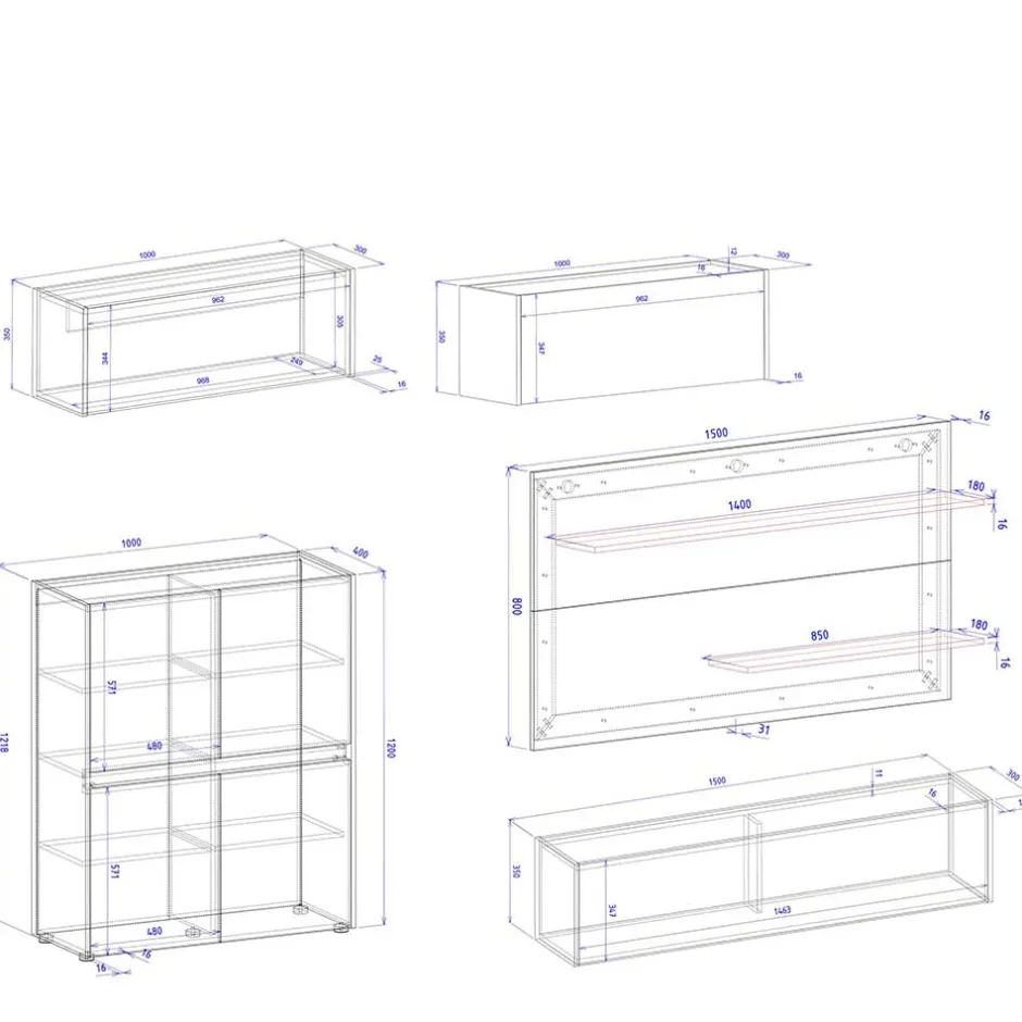 Wohnen Wohnzimmeschränke & Regal Set - Nonessia (fünfteilig)