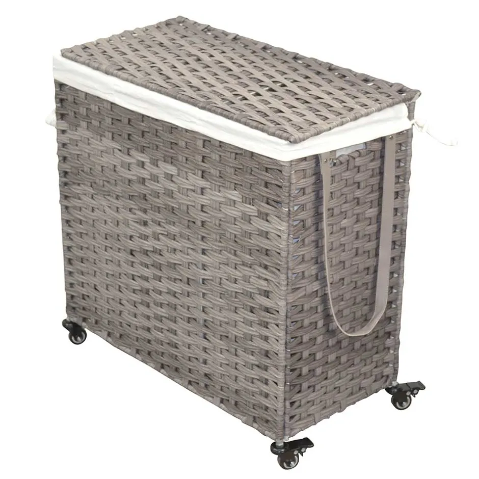Wäschetruhe auf Rollen in Grau Kunstrattan - Henrietta^Wohnen