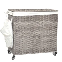 Wäschetruhe auf Rollen in Grau Kunstrattan - Henrietta^Wohnen