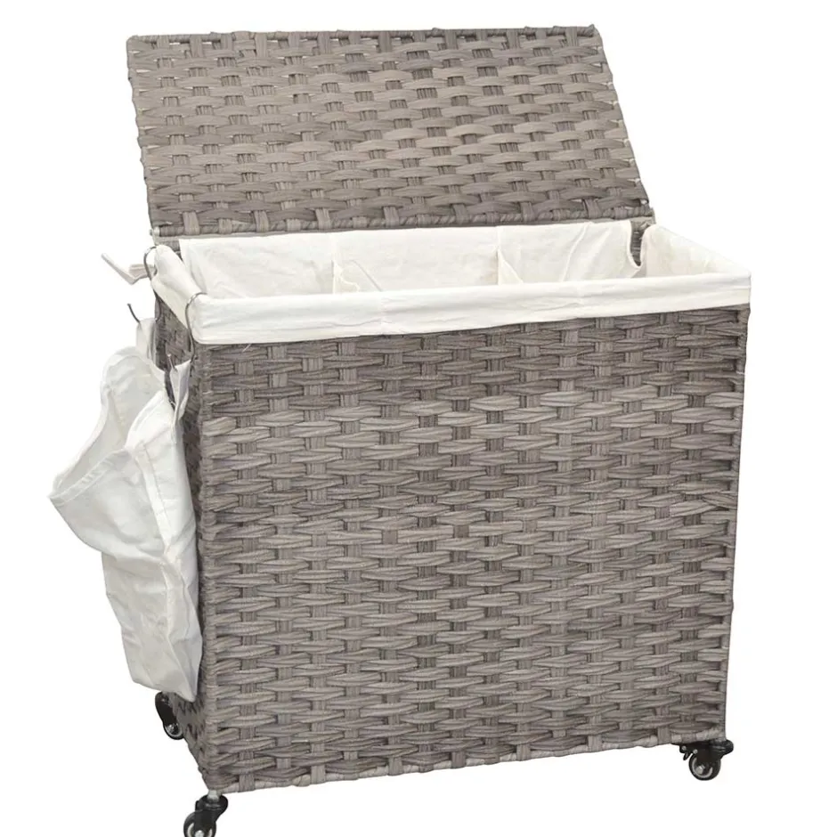 Wäschetruhe auf Rollen in Grau Kunstrattan - Henrietta^Wohnen
