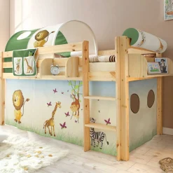 Kinder Wohnen 90x200 Afrika Tiere Hochbett mit Nackenrolle - Fakt