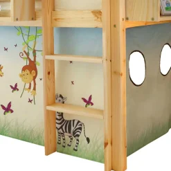 Kinder Wohnen 90x200 Afrika Tiere Hochbett mit Nackenrolle - Fakt