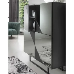 Wohnen 120x140 cm Highboard mit Spiegelglas in Rauchgrau - Razepta