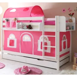 Kinder Wohnen 90x200 Doppelhochbett in Weiß lackiert - Lontrain