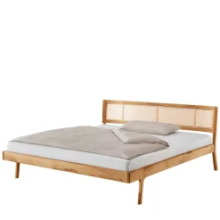 Wohnen 140x200 Holzbett aus Wildeiche mit Rattan - Ambrosso
