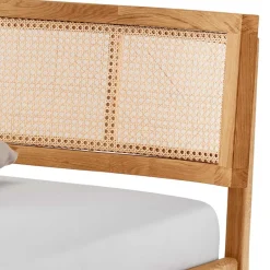 Wohnen 140x200 Holzbett aus Wildeiche mit Rattan - Ambrosso