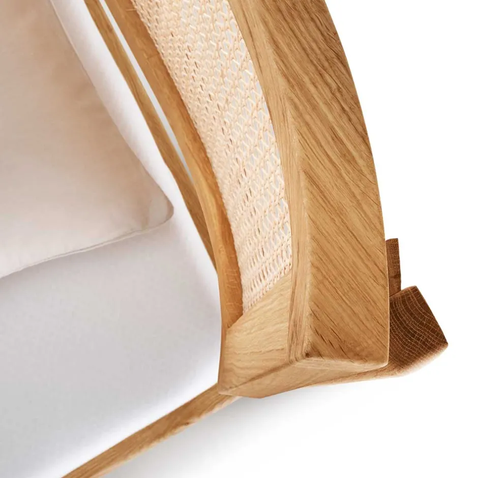 Wohnen 140x200 Holzbett aus Wildeiche mit Rattan - Ambrosso