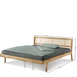 Wohnen 140x200 Holzbett aus Wildeiche mit Rattan - Ambrosso