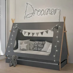Kinder Wohnen 90x200 Kinder Zeltbett in Grau - Casserra