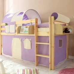 Kinder Wohnen 90x200 Kinderhochbett in Natur & Lila & Beige - Genfra